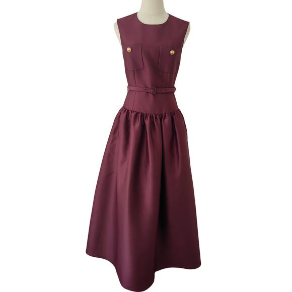 Self-Portrait Burgundy Taffeta Midi Dress US 4 - Picture 5 of 12